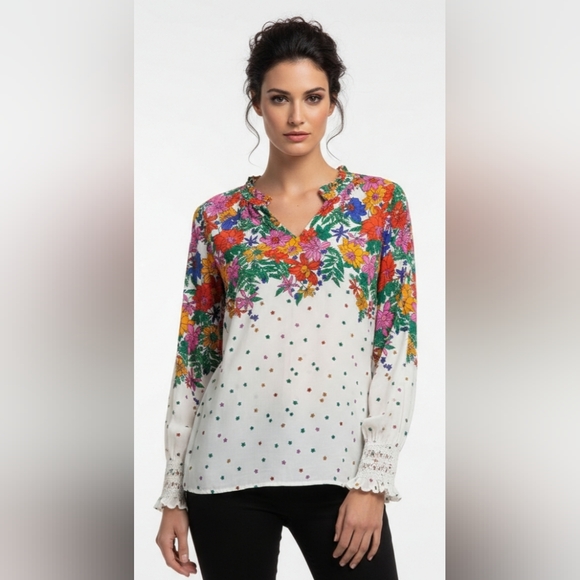 Talbots Tops - Talbots Blossful Floral Smocked Cuff Blouse Size LP